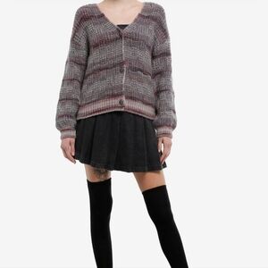 CardigansCosmic Aura Grey & Dark Lavender Skull Button Girls Cardigan